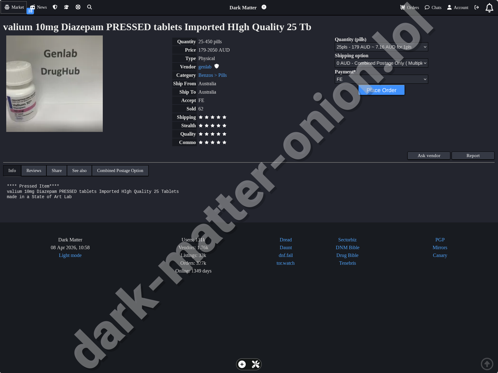Detailed Product Listing Example on Dark Matter Darknet Market